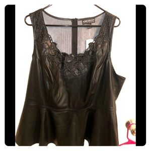 Faux leather black peplum top